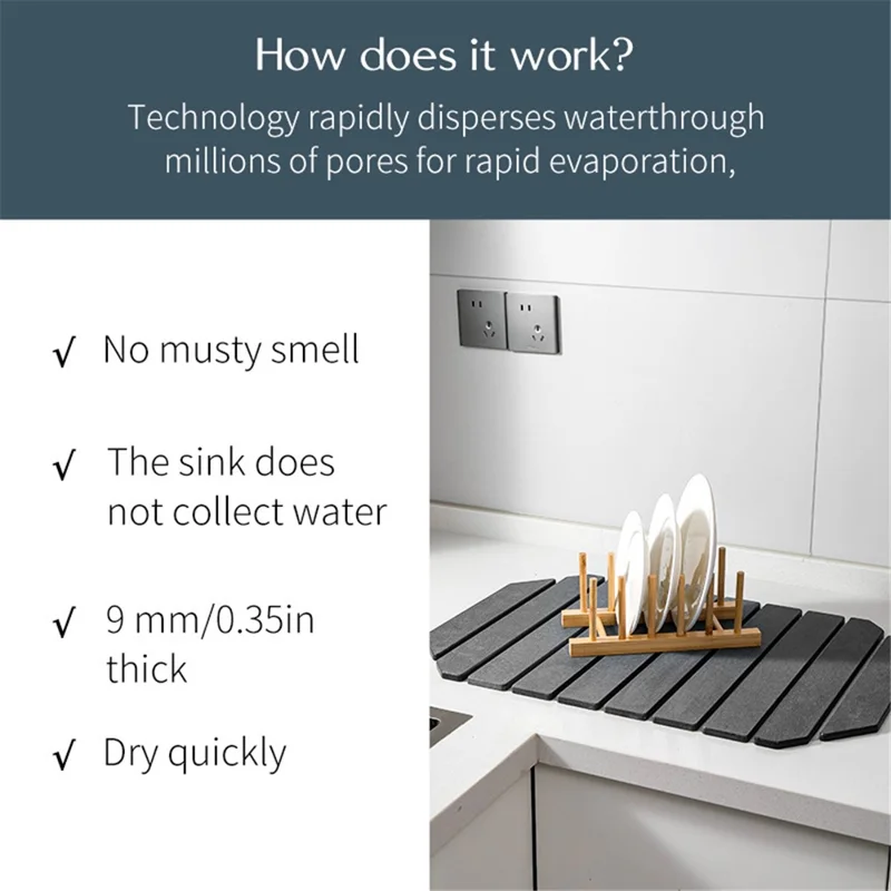 60 x 39cm Polygonal Shape Diatomite Folding Mat for Kitchen Countertop Absorbent Drying Draining Pad