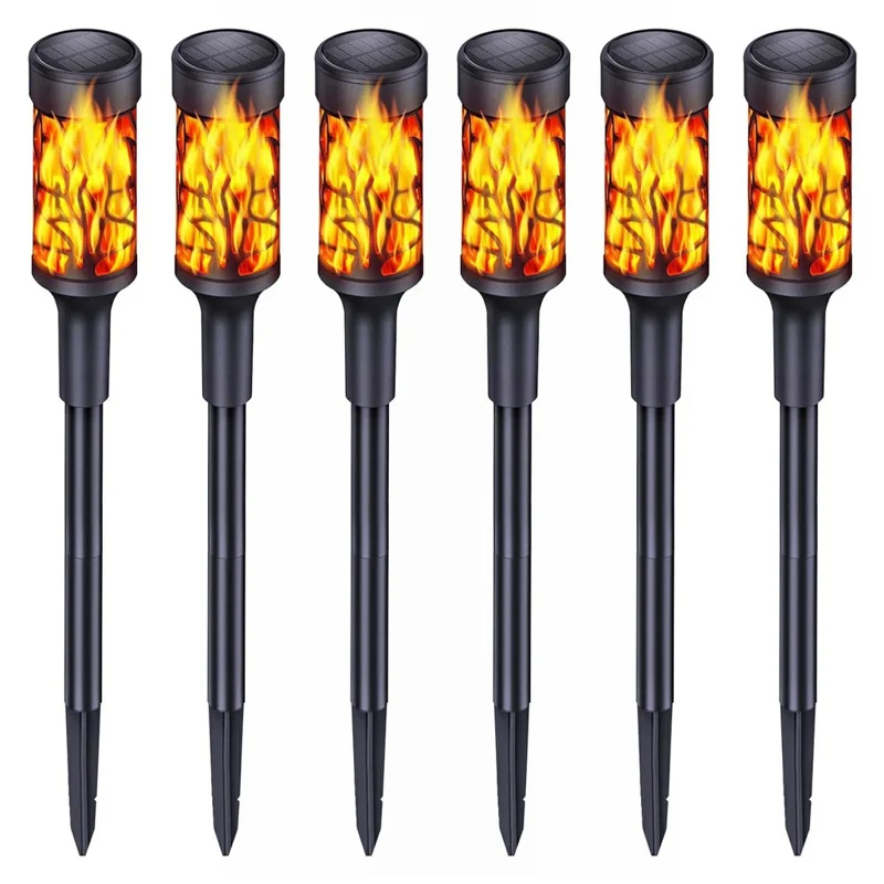 6Pcs Solar Powered Flame Lights Waterproof Outdoor Garden Lawn Lamp Infrared Sensor Ground Stake Light