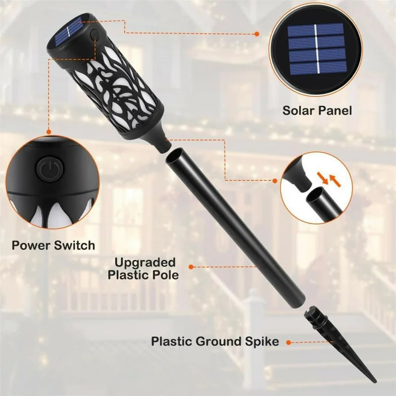6Pcs Solar Powered Flame Lights Waterproof Outdoor Garden Lawn Lamp Infrared Sensor Ground Stake Light