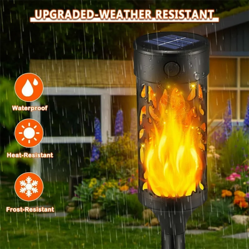 6Pcs Solar Powered Flame Lights Waterproof Outdoor Garden Lawn Lamp Infrared Sensor Ground Stake Light