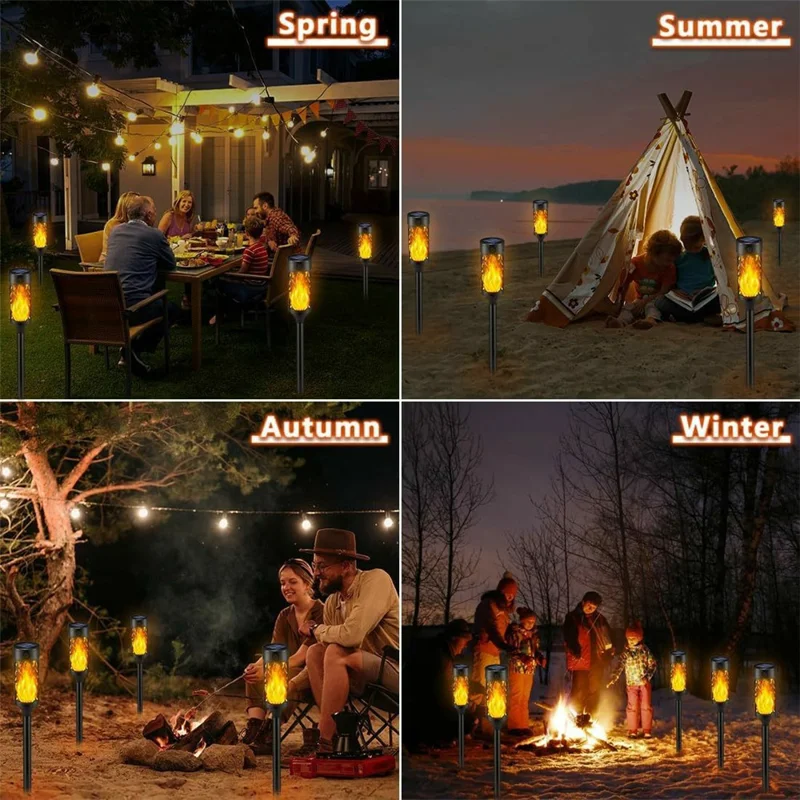 6Pcs Solar Powered Flame Lights Waterproof Outdoor Garden Lawn Lamp Infrared Sensor Ground Stake Light
