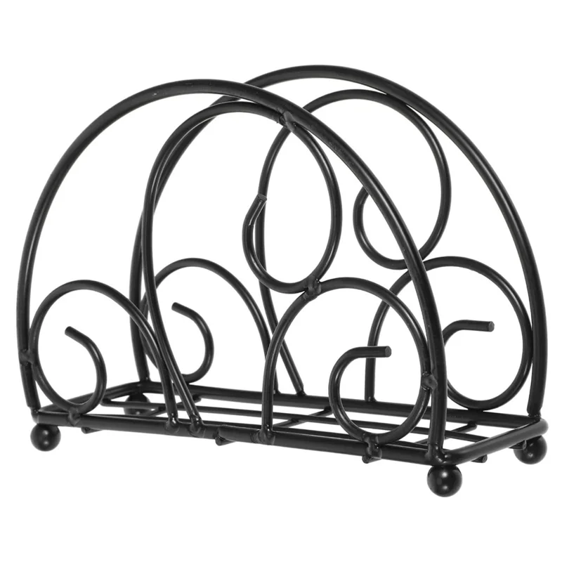 Iron Napkin Holder Half Round Metal Tissue Dispenser Table Organizer Decorative Paper Towel Stand - Black