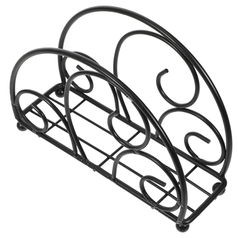 Iron Napkin Holder Half Round Metal Tissue Dispenser Table Organizer Decorative Paper Towel Stand - Black