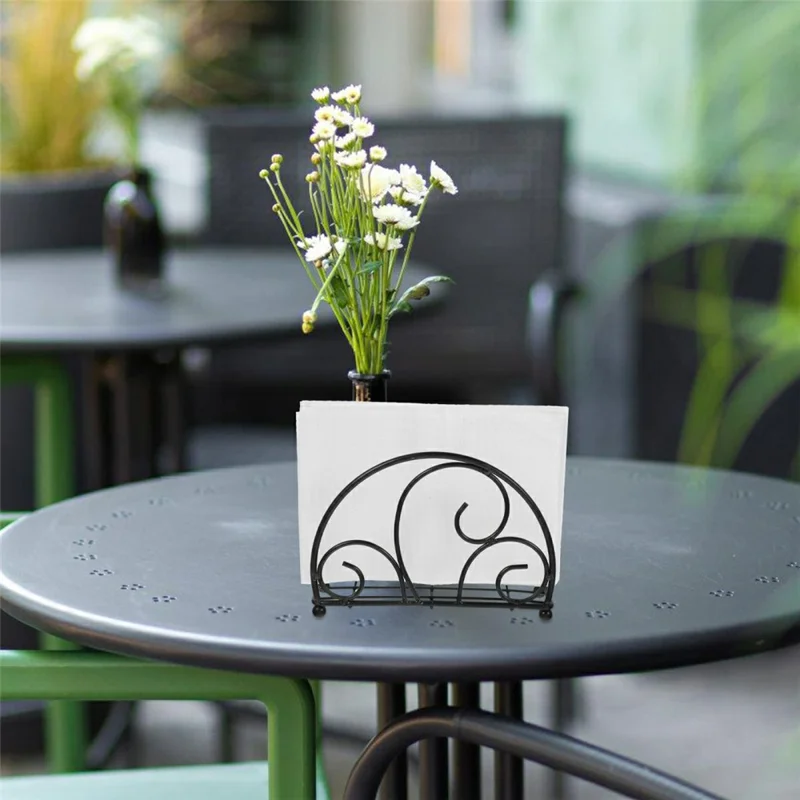 Iron Napkin Holder Half Round Metal Tissue Dispenser Table Organizer Decorative Paper Towel Stand - Black