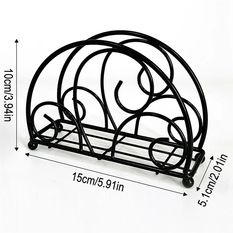 Iron Napkin Holder Half Round Metal Tissue Dispenser Table Organizer Decorative Paper Towel Stand - Black