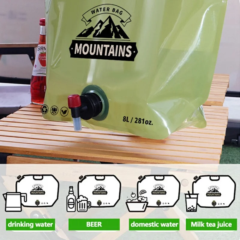 Portable Water Container 8L Large Capacity Collapsible Water Carrier for Camping Hiking (BPA Free, No FDA) - Army Green