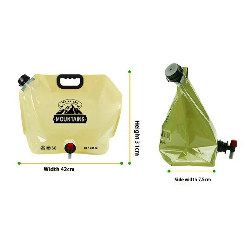 Portable Water Container 8L Large Capacity Collapsible Water Carrier for Camping Hiking (BPA Free, No FDA) - Army Green