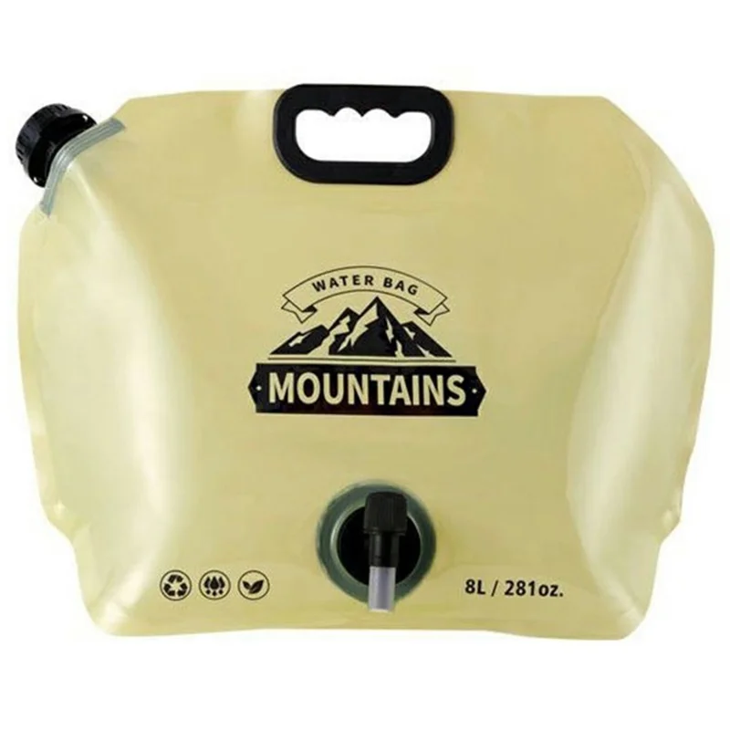 Portable Water Container 8L Large Capacity Collapsible Water Carrier for Camping Hiking (BPA Free, No FDA) - Khaki