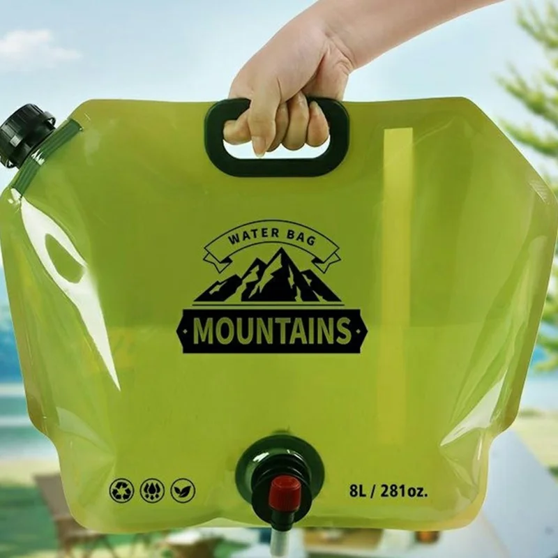 Portable Water Container 8L Large Capacity Collapsible Water Carrier for Camping Hiking (BPA Free, No FDA) - Khaki