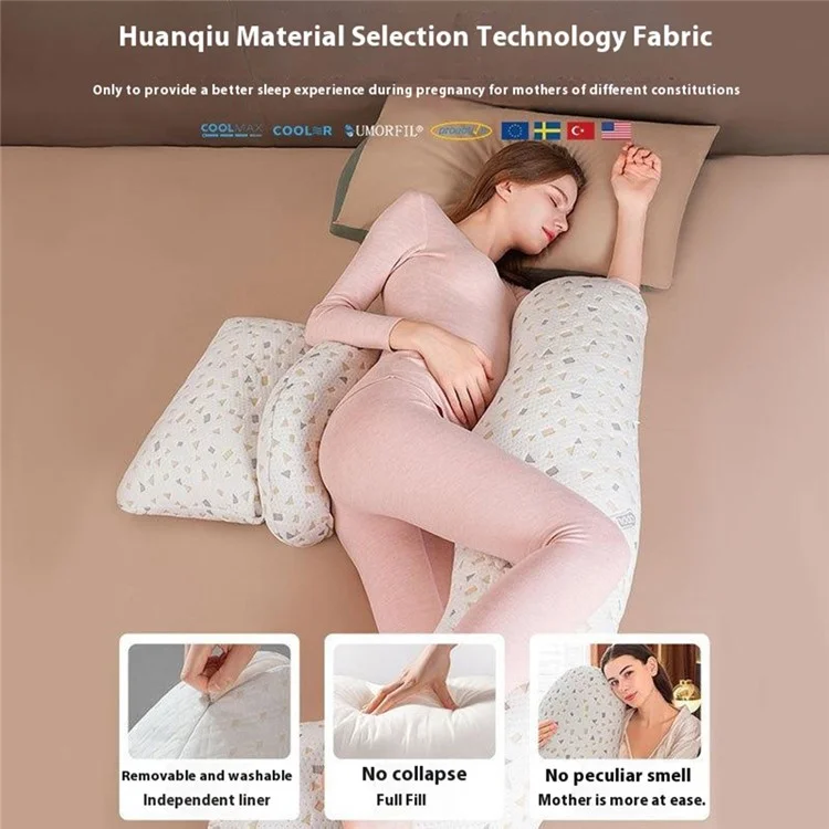 Extended H-Shaped Pregnancy Pillow Multifunctional Lumbar Support Side Sleeping Cushion with Auxiliary Pillow - Grey