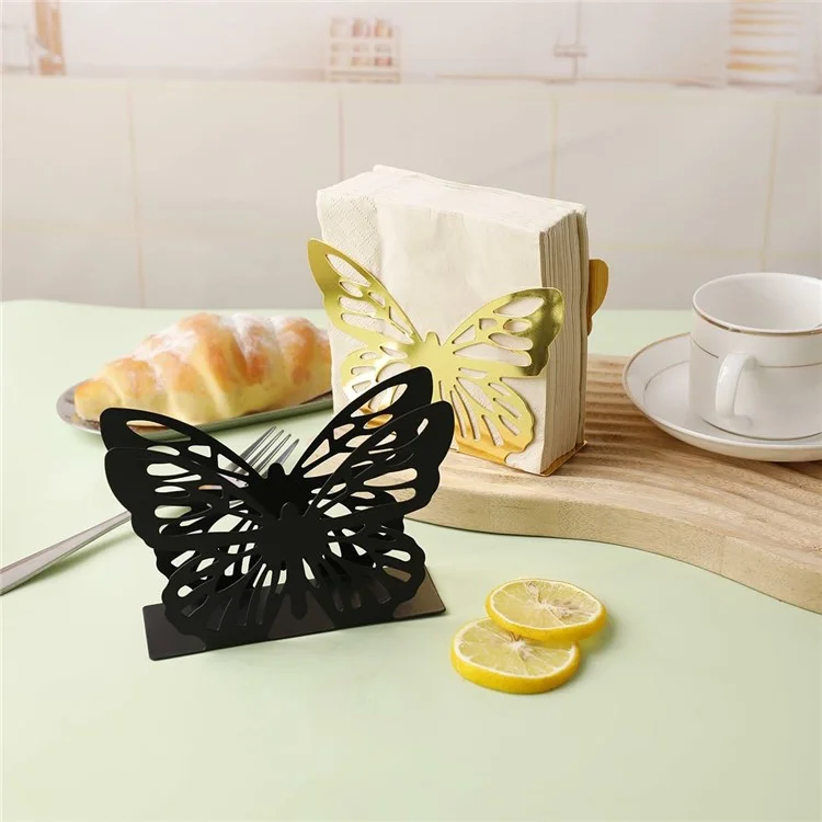 Hollow Butterfly Napkin Holder Restaurant Hotel Cafe Bar Table Decorative Iron Tissue Dispenser - Black