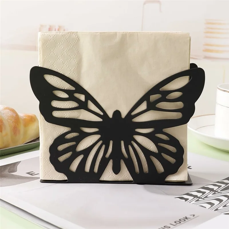 Hollow Butterfly Napkin Holder Restaurant Hotel Cafe Bar Table Decorative Iron Tissue Dispenser - Black