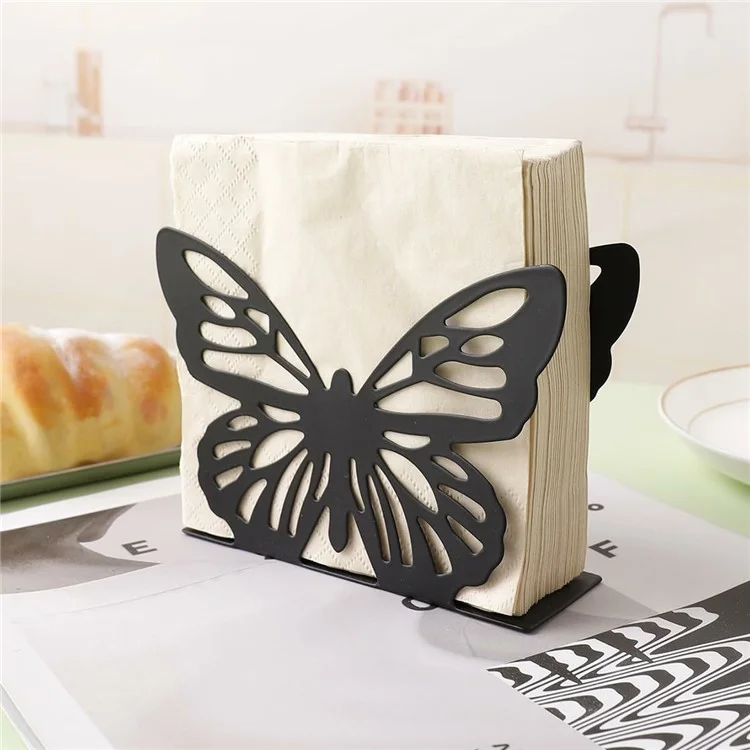 Hollow Butterfly Napkin Holder Restaurant Hotel Cafe Bar Table Decorative Iron Tissue Dispenser - Black