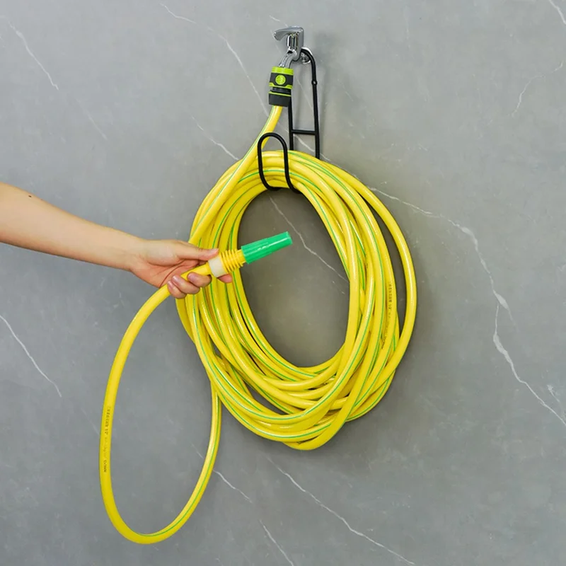 Hose Storage Rack Home Wall Mount Outdoor Garden Water Pipe Organizer Metal Hanger - Black