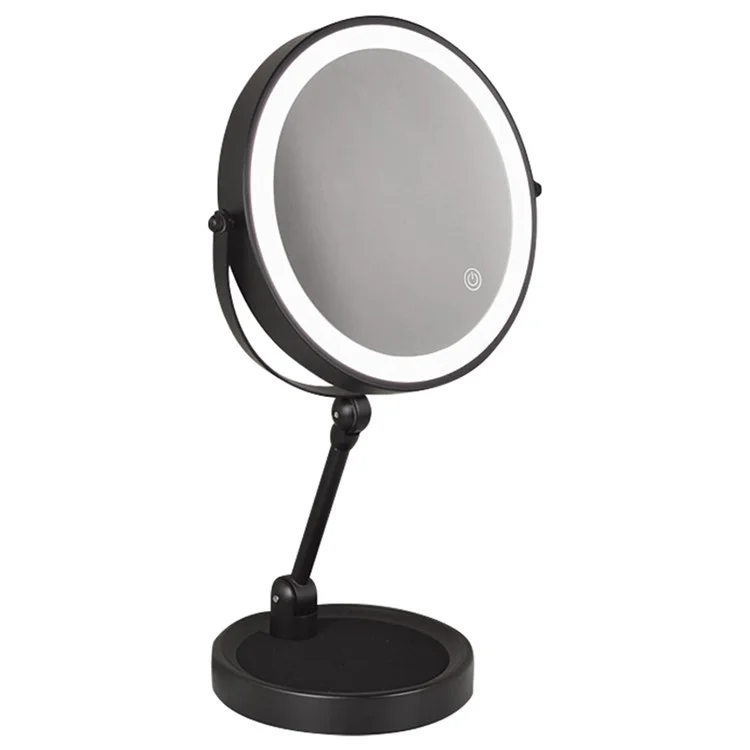 8 Inch Folding Makeup Mirror 7X Magnification Touch Control LED Light Double-Sided Vanity Mirror - Black