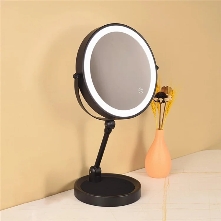 8 Inch Folding Makeup Mirror 7X Magnification Touch Control LED Light Double-Sided Vanity Mirror - Black