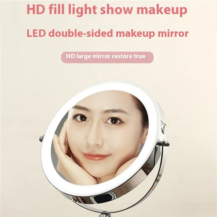 8 Inch Folding Makeup Mirror 7X Magnification Touch Control LED Light Double-Sided Vanity Mirror - Black