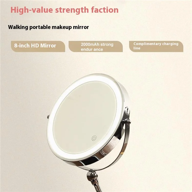 8 Inch Folding Makeup Mirror 7X Magnification Touch Control LED Light Double-Sided Vanity Mirror - Black