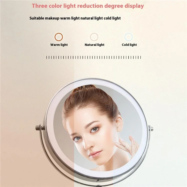 8 Inch Folding Makeup Mirror 7X Magnification Touch Control LED Light Double-Sided Vanity Mirror - Black