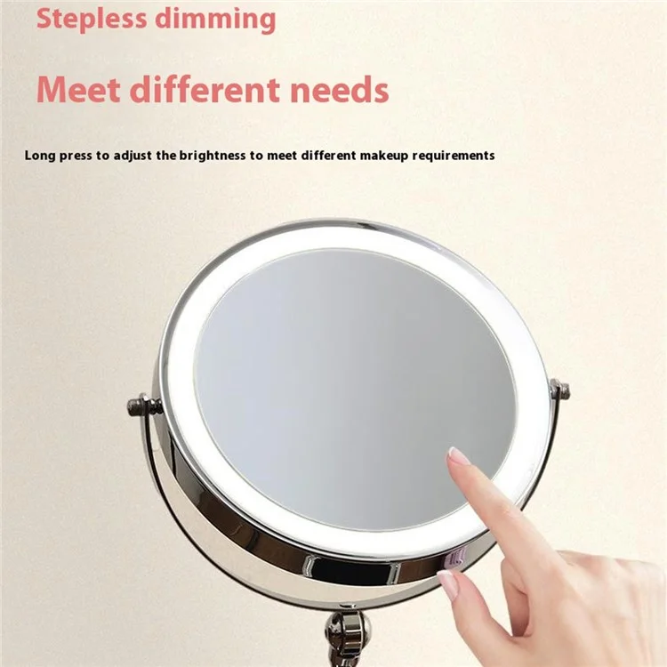 8 Inch Folding Makeup Mirror 7X Magnification Touch Control LED Light Double-Sided Vanity Mirror - Black