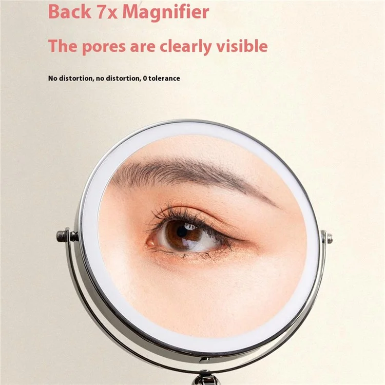 8 Inch Folding Makeup Mirror 7X Magnification Touch Control LED Light Double-Sided Vanity Mirror - Black