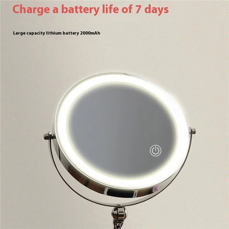 8 Inch Folding Makeup Mirror 7X Magnification Touch Control LED Light Double-Sided Vanity Mirror - Black