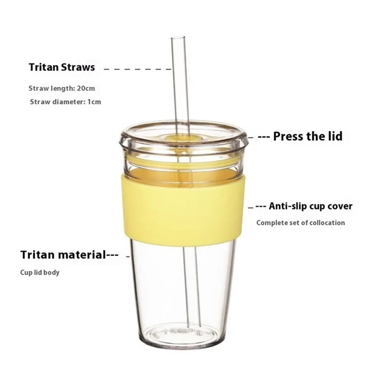 Bouteille d'eau avec paille Tritan de 450 ml, Tasse à café avec manchon, Gourde portable pour maison / bureau (Sans FDA, Sans BPA) - Vert fluorescent