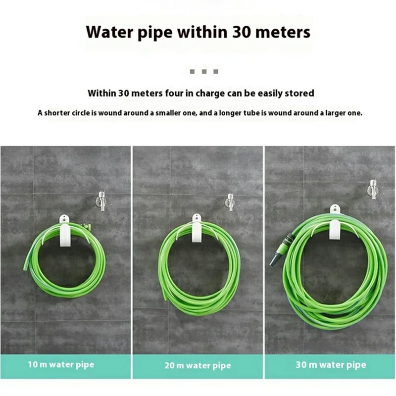 Round Wire Design Garden Hose Holder Wall Mount Metal Hose Hanger Outdoor Hose Storage Rack - White