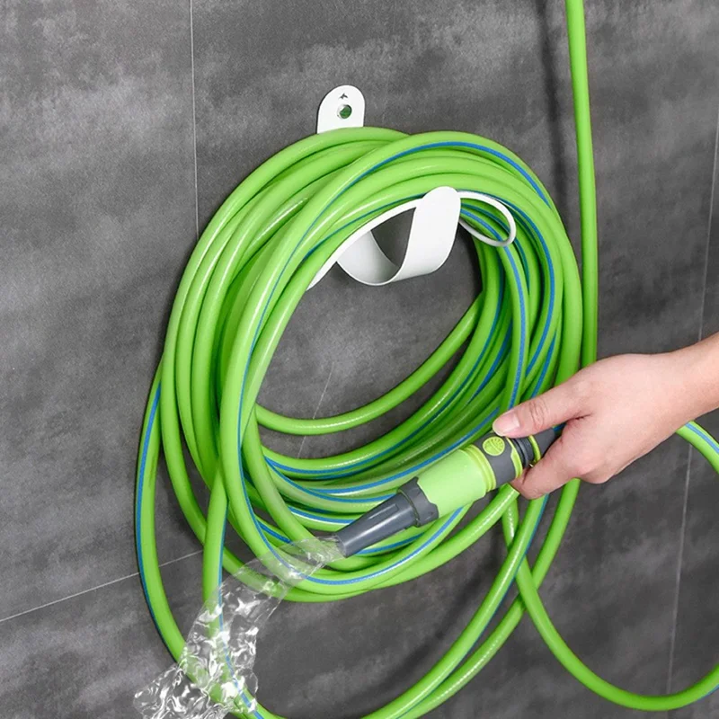 Round Wire Design Garden Hose Holder Wall Mount Metal Hose Hanger Outdoor Hose Storage Rack - White