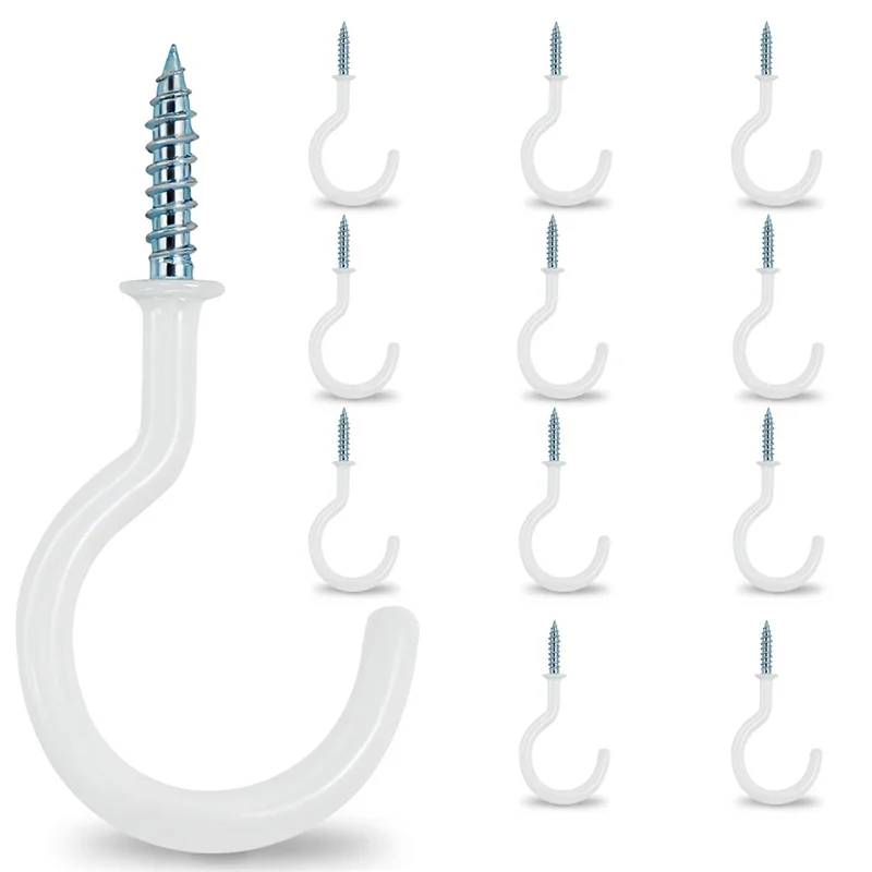 12Pcs PVC Coated Steel Core Screw Hooks Flower Baskets Rope Cup Holder Hanging Hooks