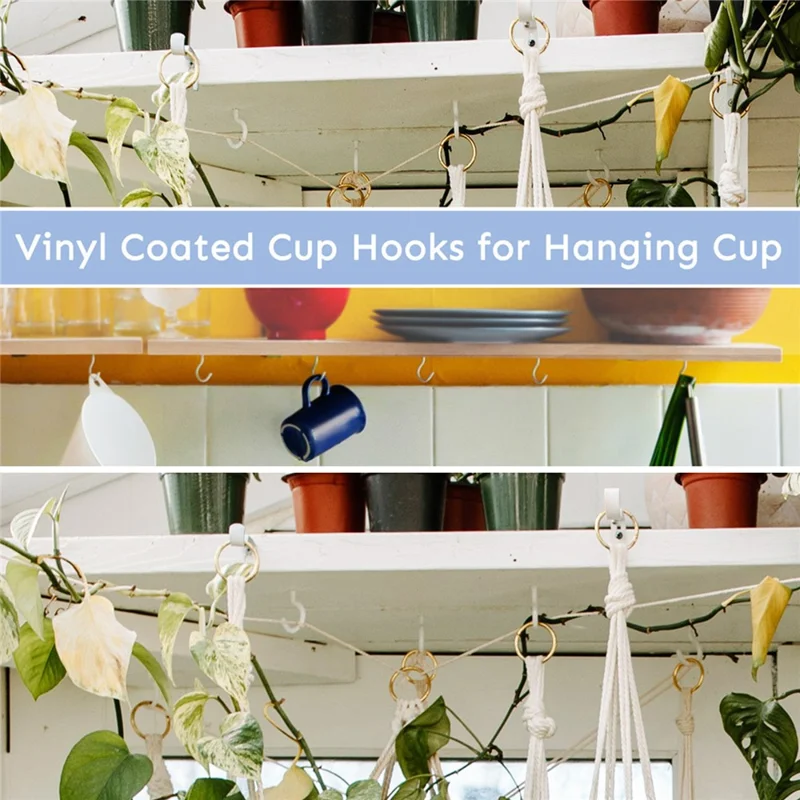 12Pcs PVC Coated Steel Core Screw Hooks Flower Baskets Rope Cup Holder Hanging Hooks