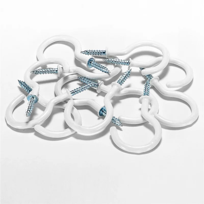 12Pcs PVC Coated Steel Core Screw Hooks Flower Baskets Rope Cup Holder Hanging Hooks