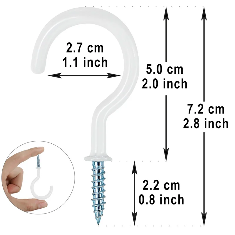 12Pcs PVC Coated Steel Core Screw Hooks Flower Baskets Rope Cup Holder Hanging Hooks