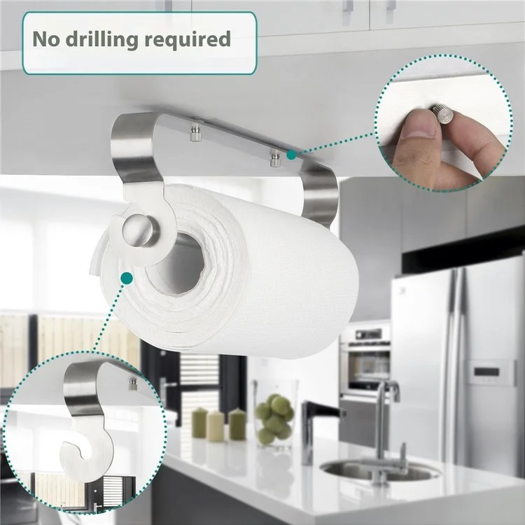 Support-rouleau en acier inoxydable pour essuie-tout - Distributeur de papier sans perçage pour cuisine et salle de bain