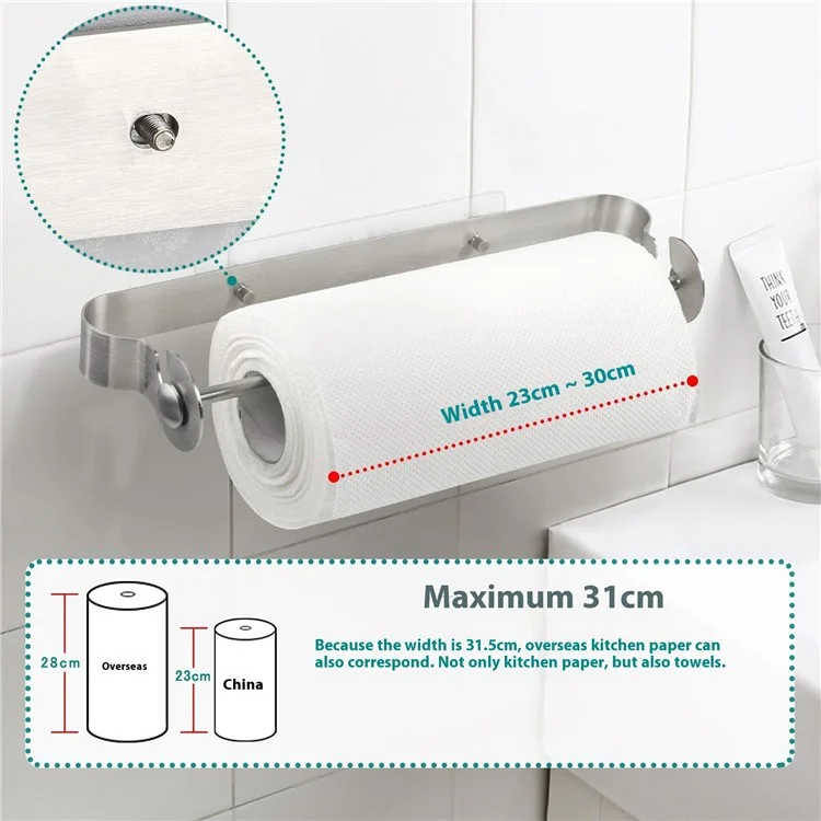 Support-rouleau en acier inoxydable pour essuie-tout - Distributeur de papier sans perçage pour cuisine et salle de bain