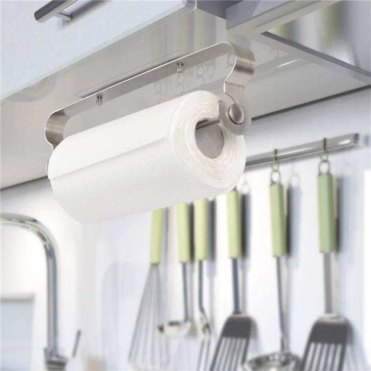 Support-rouleau en acier inoxydable pour essuie-tout - Distributeur de papier sans perçage pour cuisine et salle de bain