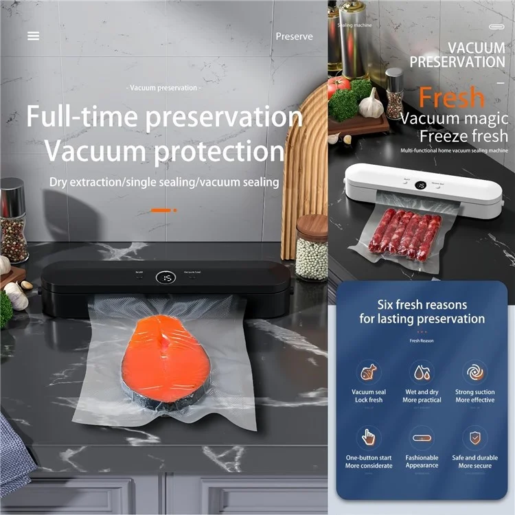 Vacuum Sealer Dry Wet Food Preservation Automatic Packaging Machine with 10 Vacuum Bags (BPA Free, FDA Approved) - EU Plug