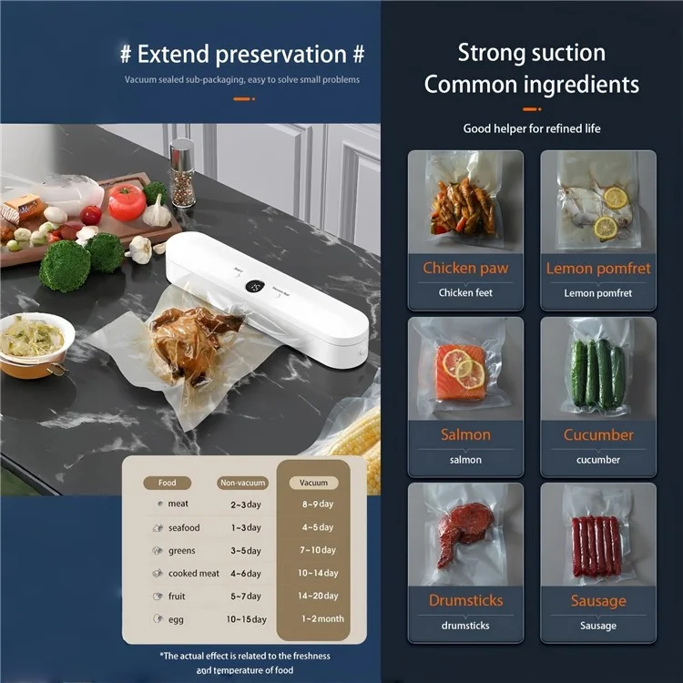 Vacuum Sealer Dry Wet Food Preservation Automatic Packaging Machine with 10 Vacuum Bags (BPA Free, FDA Approved) - EU Plug