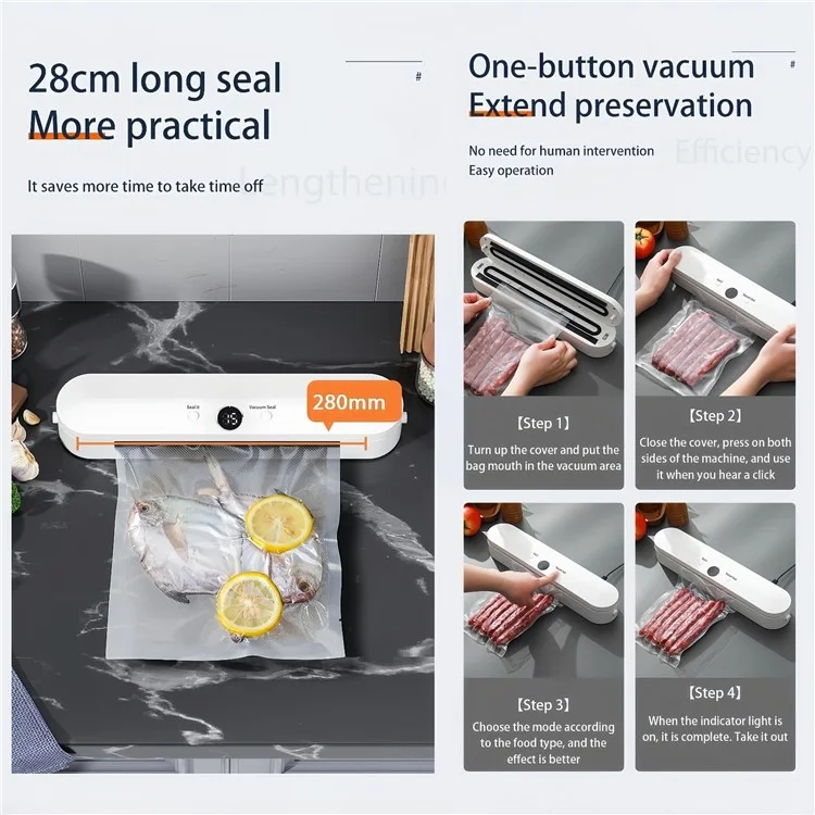 Vacuum Sealer Dry Wet Food Preservation Automatic Packaging Machine with 10 Vacuum Bags (BPA Free, FDA Approved) - EU Plug