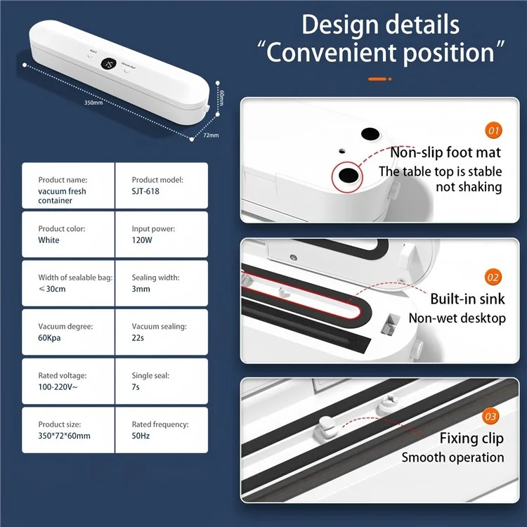 Vacuum Sealer Dry Wet Food Preservation Automatic Packaging Machine with 10 Vacuum Bags (BPA Free, FDA Approved) - EU Plug