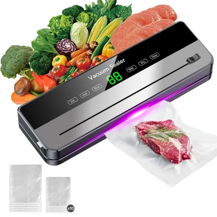 Vacuum Sealer Dry Wet Food Storage Sealing Machine with Built-In Cutter + 30 Textured Bags - EU Plug