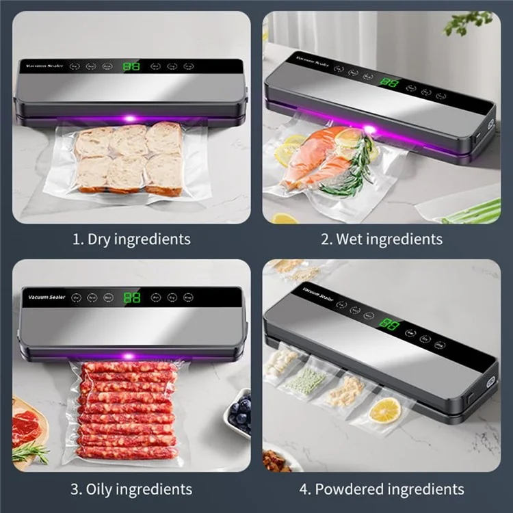 Stainless Steel Automatic Vacuum Food Sealer Machine with 30 Textured Bags - EU Plug