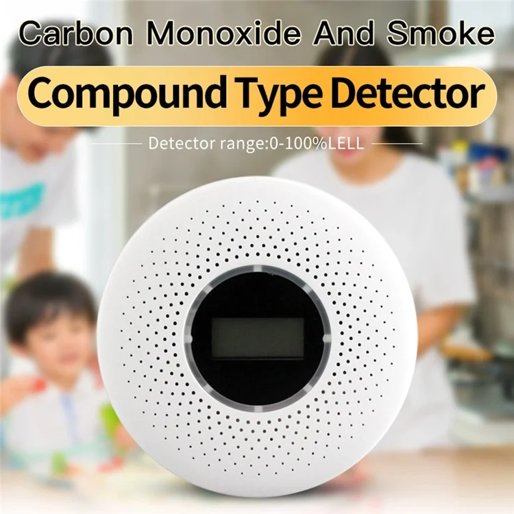 ACJ512COM Compound Type CO Gas Monitor Alarm Carbon Monoxide Smoke Detector for Home Hotel Bedroom KTV Office (English Version)