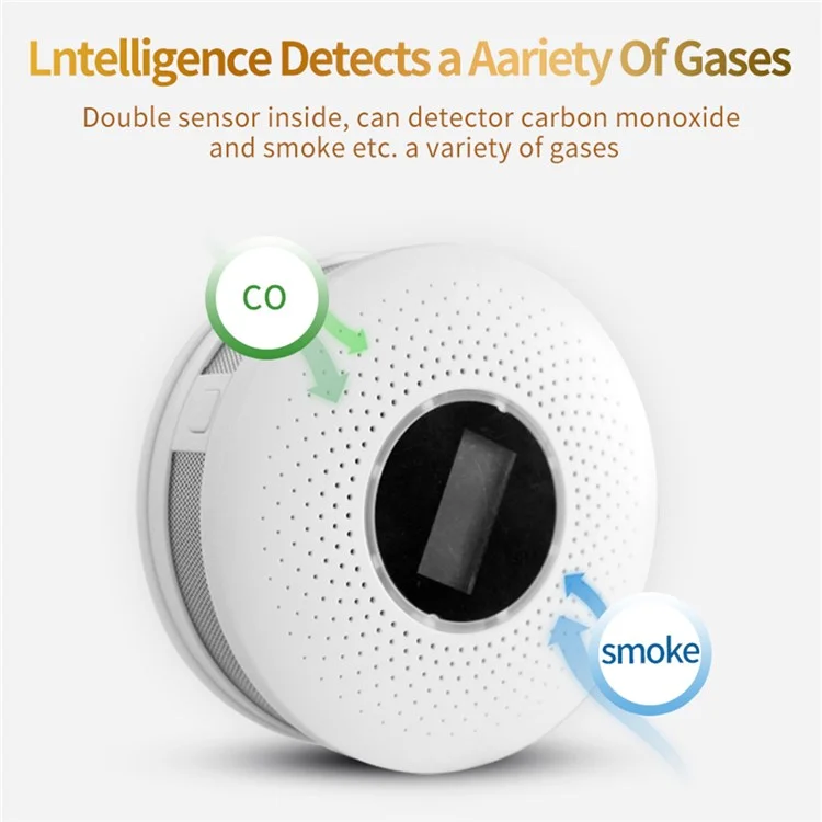 ACJ512COM Compound Type CO Gas Monitor Alarm Carbon Monoxide Smoke Detector for Home Hotel Bedroom KTV Office (English Version)