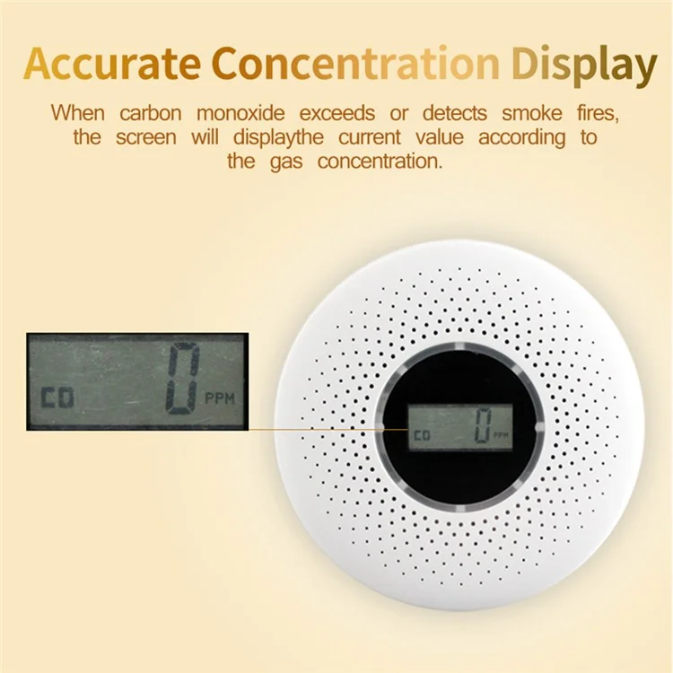 ACJ512COM Compound Type CO Gas Monitor Alarm Carbon Monoxide Smoke Detector for Home Hotel Bedroom KTV Office (English Version)