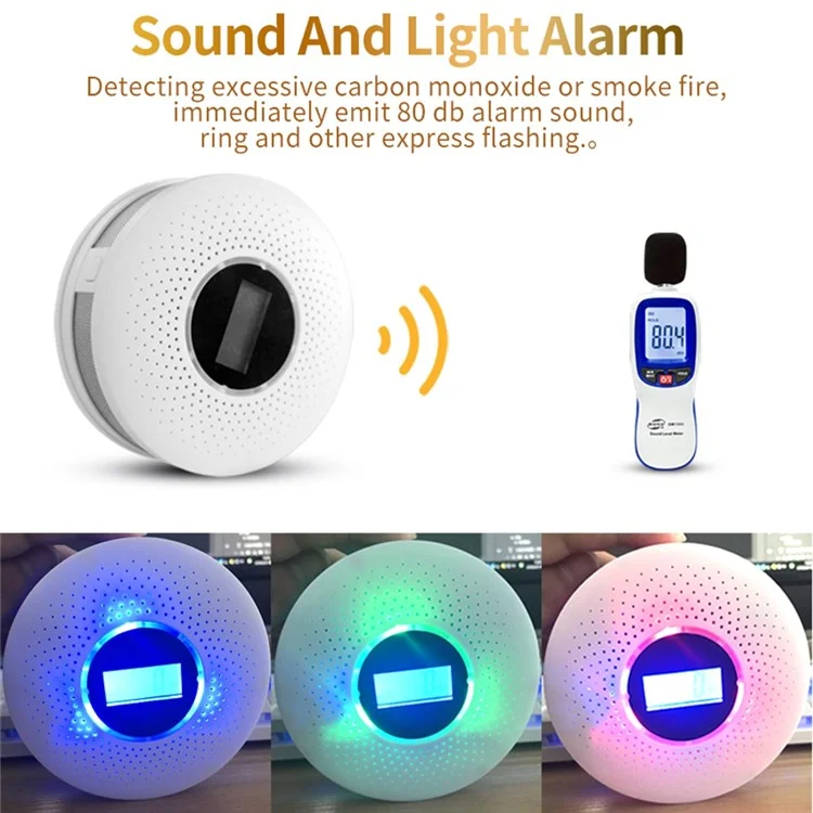 ACJ512COM Compound Type CO Gas Monitor Alarm Carbon Monoxide Smoke Detector for Home Hotel Bedroom KTV Office (English Version)