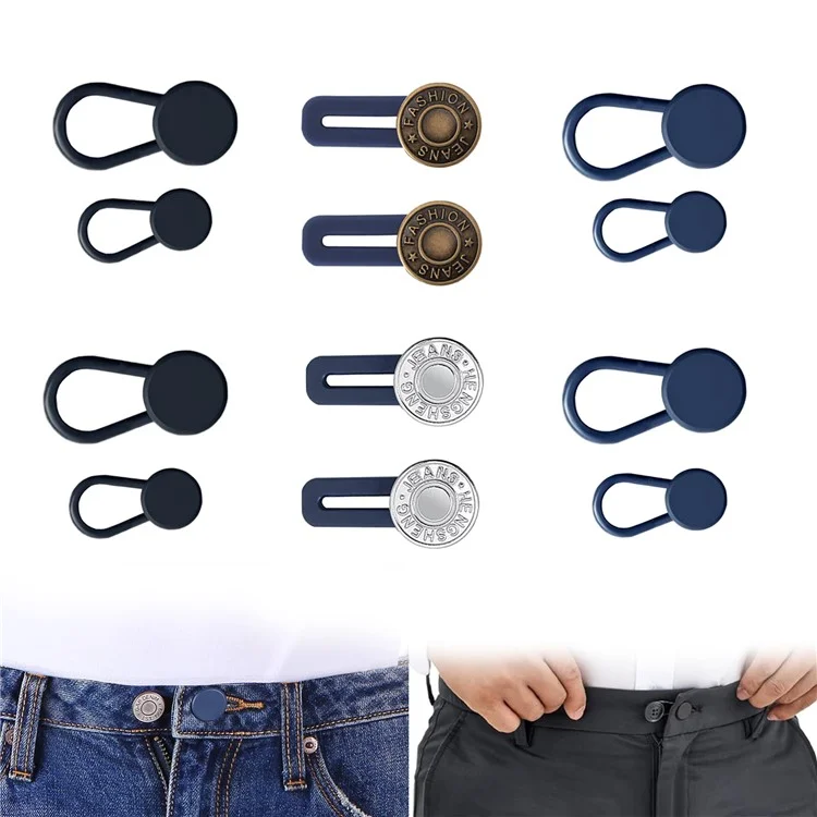 12 Peças / Conjunto de Extensor de Botão para Jeans Sem Costura Metal + Extensor de Cintura de Silicone com Botão