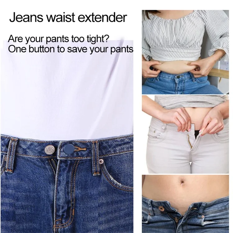 12 Peças / Conjunto de Extensor de Botão para Jeans Sem Costura Metal + Extensor de Cintura de Silicone com Botão