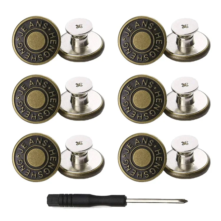 12 Botões de metal removíveis de 17 mm para jeans Sem costura Conjunto de reparo de rebites - Bronze
