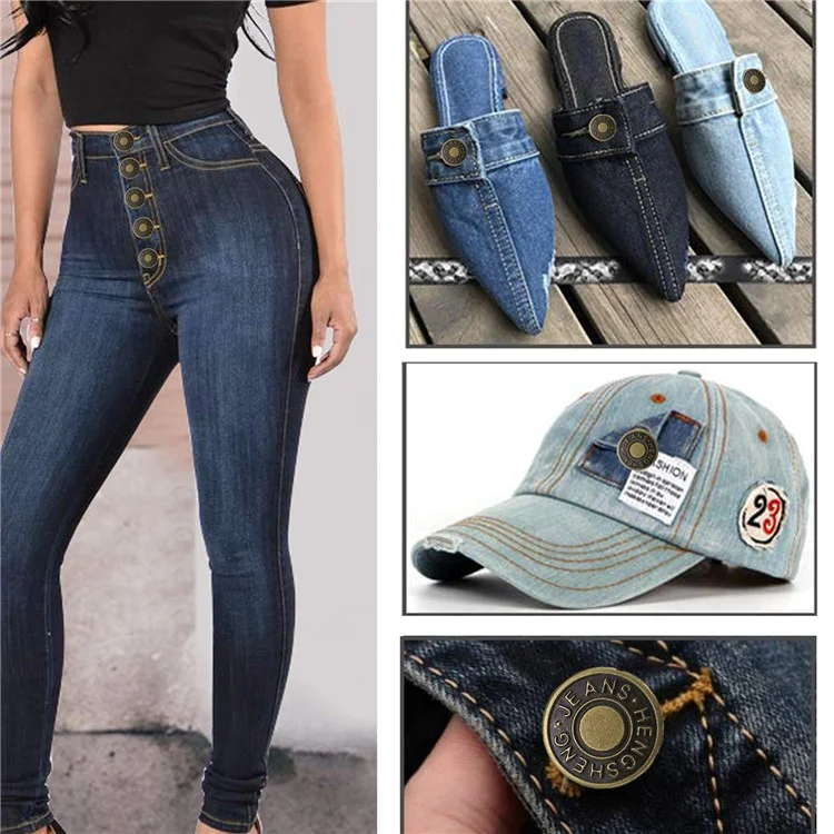 12 Botões de metal removíveis de 17 mm para jeans Sem costura Conjunto de reparo de rebites - Bronze
